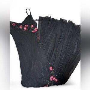 XSCAPE Vintage 90s Y2K 100% silk floral appliqué and bending Gold dress size 6